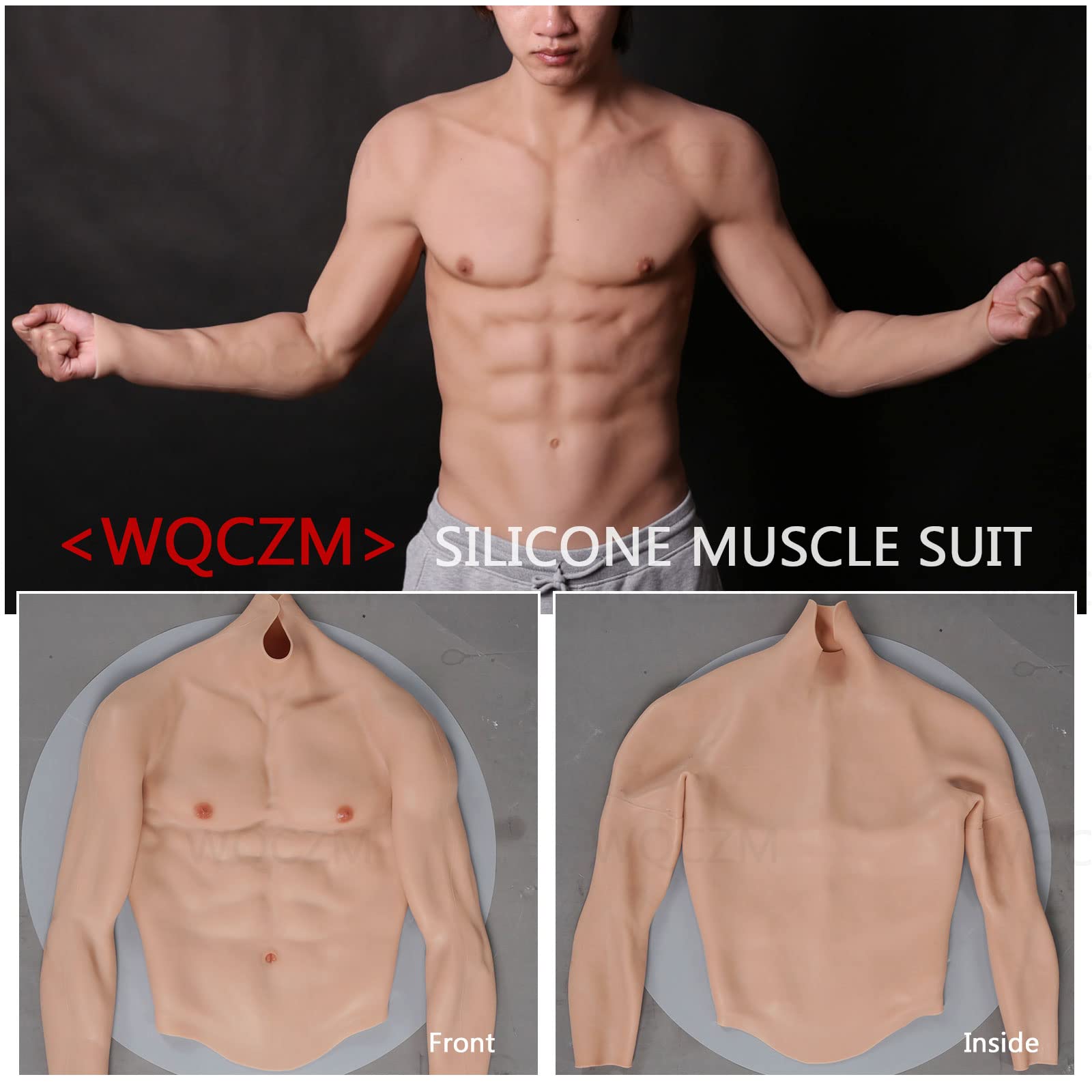 Amazon.co.jp: シリコーン筋肉胸スーツ人工腹筋シミュレーション皮膚