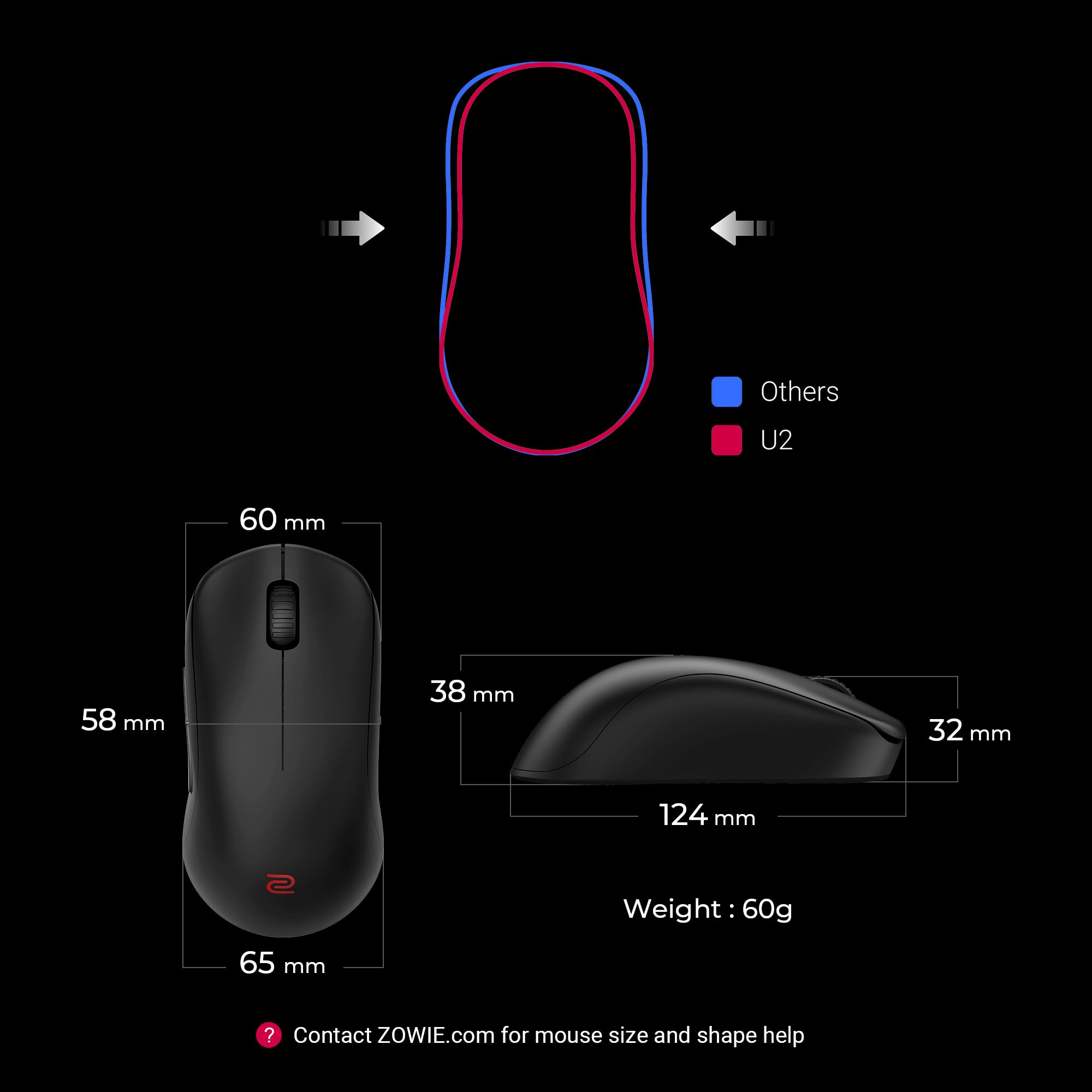 BenQ Zowie U2 Wireless Gaming Mouse for Esports, Enhanced Receiver