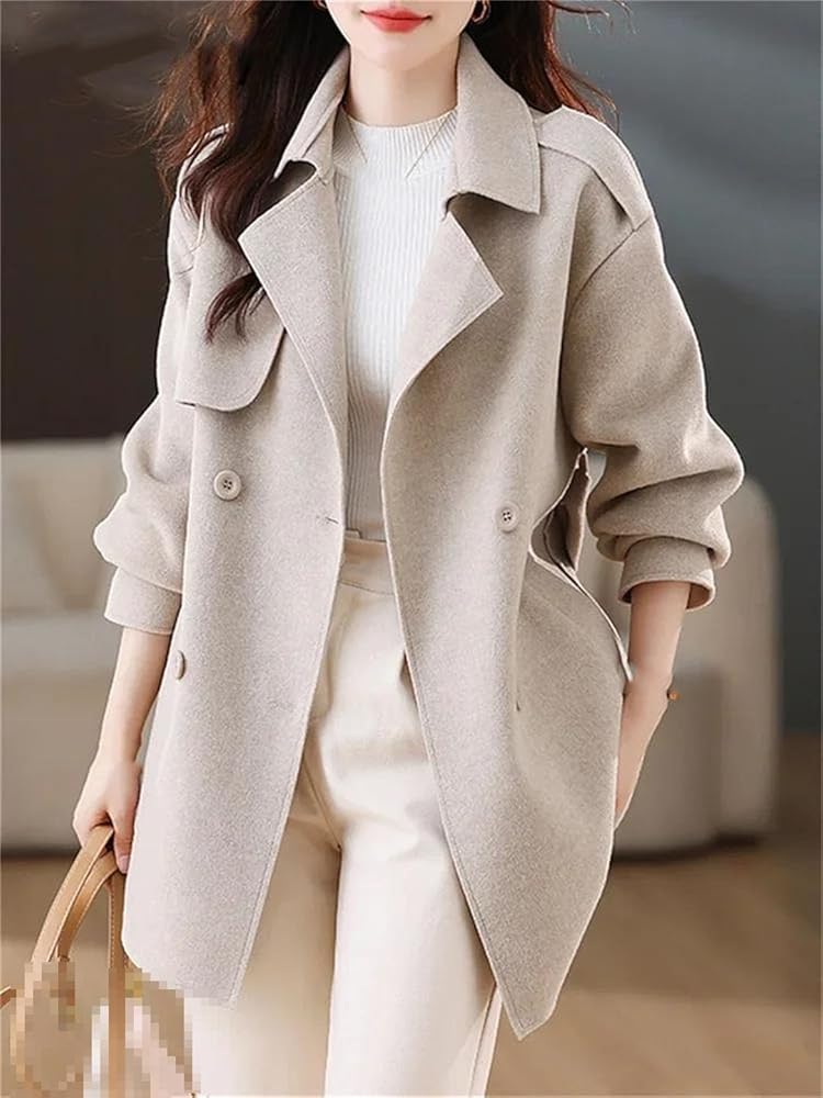 Fall Winter Wool Jacket For Women Double Breasted Casual Jacket