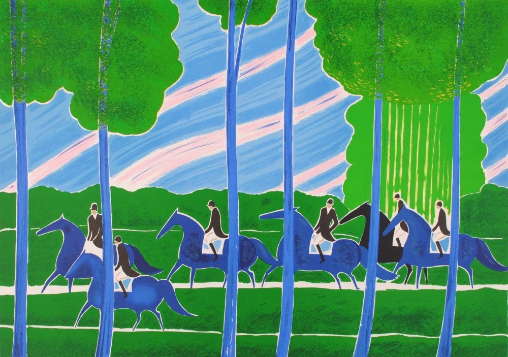 Amazon | セルジュ・ラシス 「森の乗馬」 馬 絵画 リトグラフ 版画 額