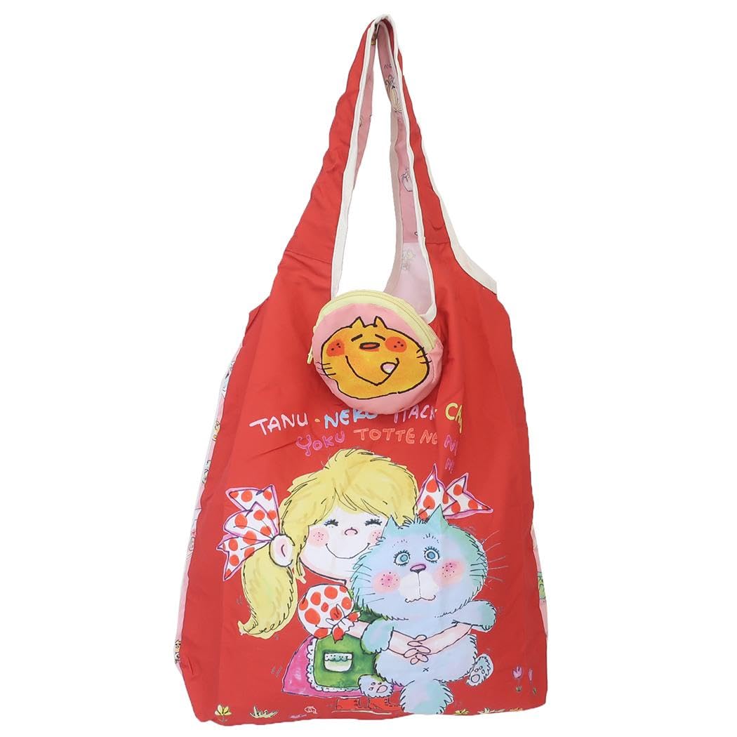 Amazon.co.jp: 水森亜土 エコバッグ ネコ レッド x ピンク : ファッション