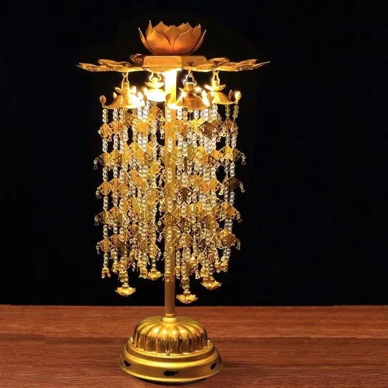 Amazon｜瓔珞 (1対) 金色蓮華灯 仏壇用の仏具・金メッキ 蓮笠ようらく