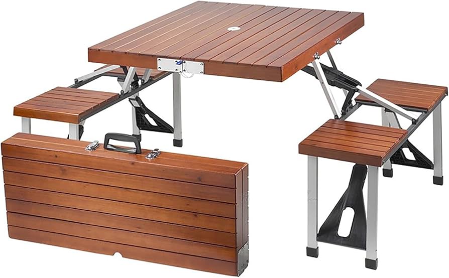 Amazon.co.jp: アウトドアテーブルチェアセット 木製 一体式