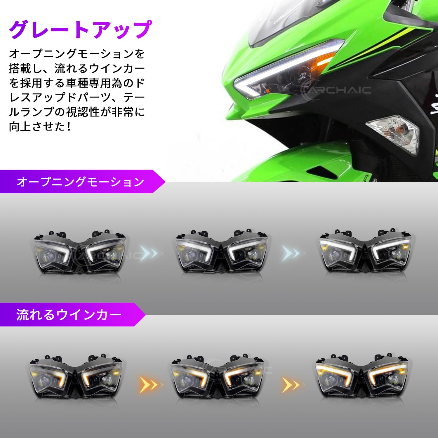 Amazon.co.jp: Archaic Kawasaki Ninja 400/650/250/ZX-4R/ZX-25R/ZX