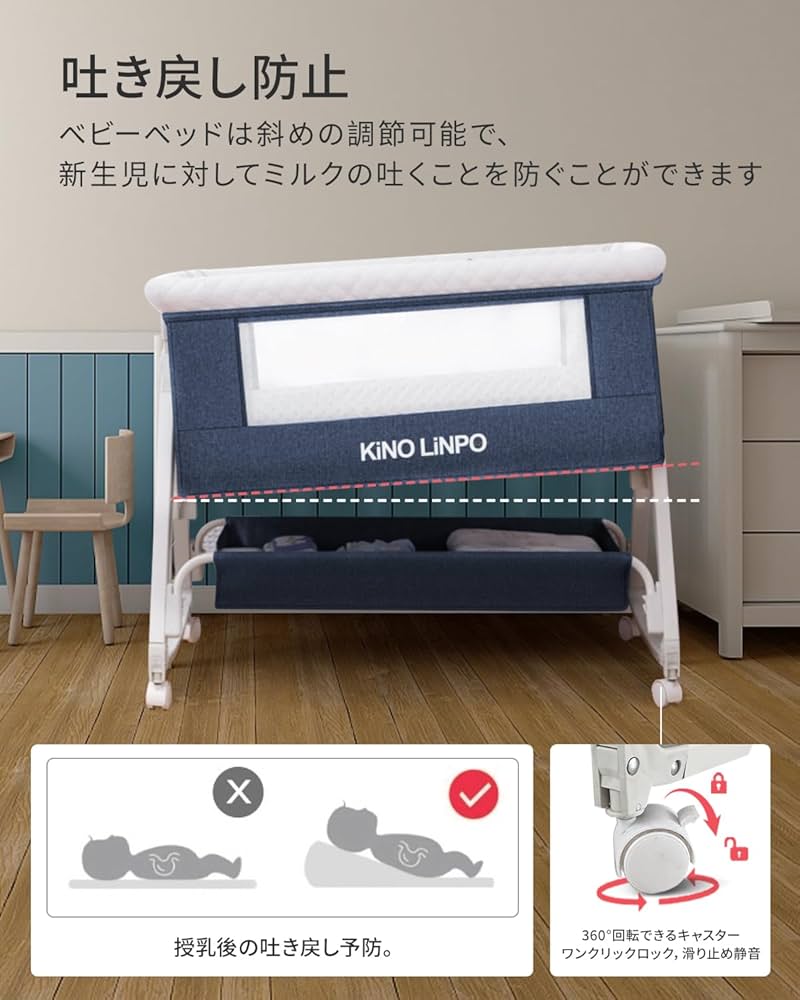 Amazon.co.jp: Kino Linpo ベビーベッド 添い寝 新生児ベッド 乳児用