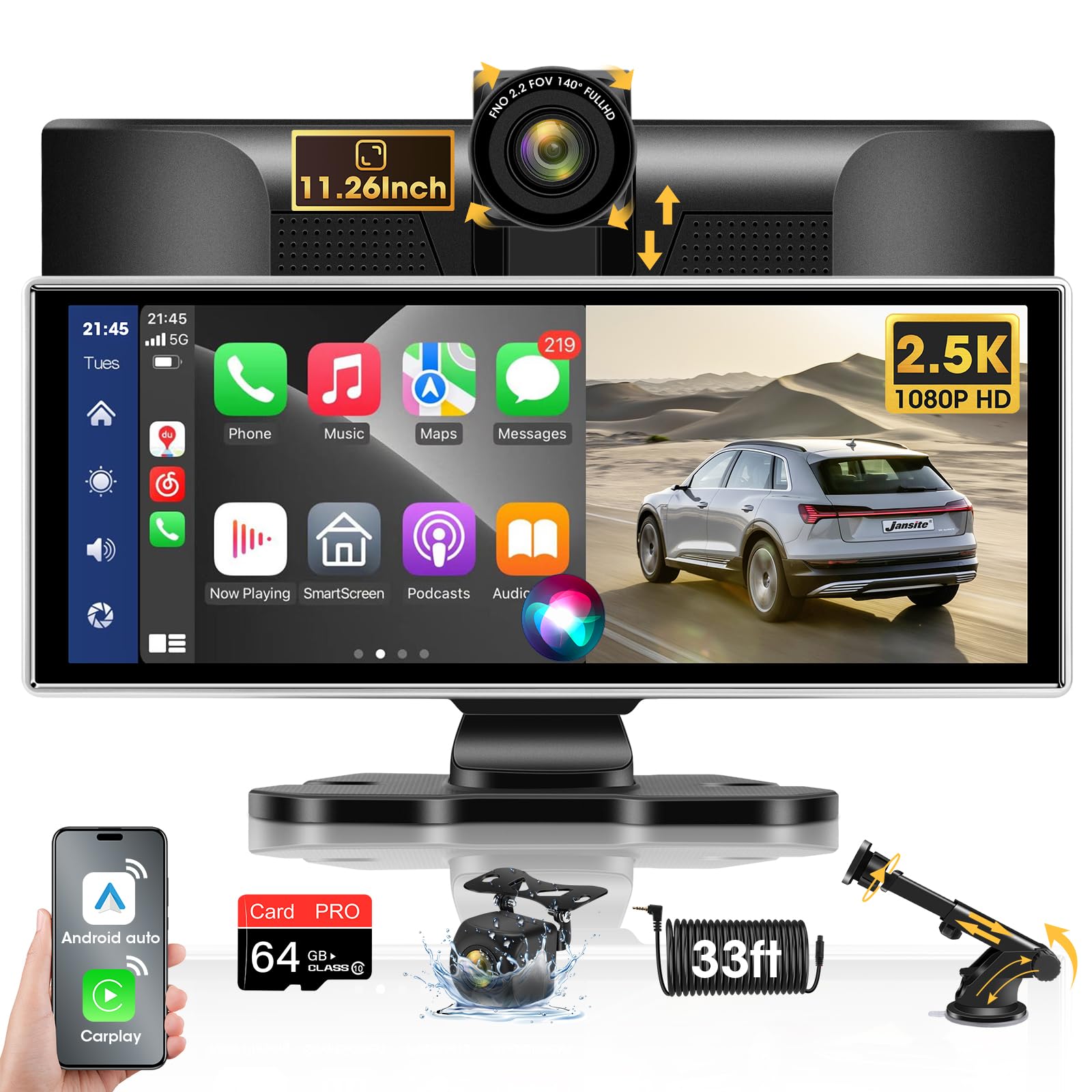 Amazon.com: Exclusive 11.26'' Wireless Apple CarPlay Screen for