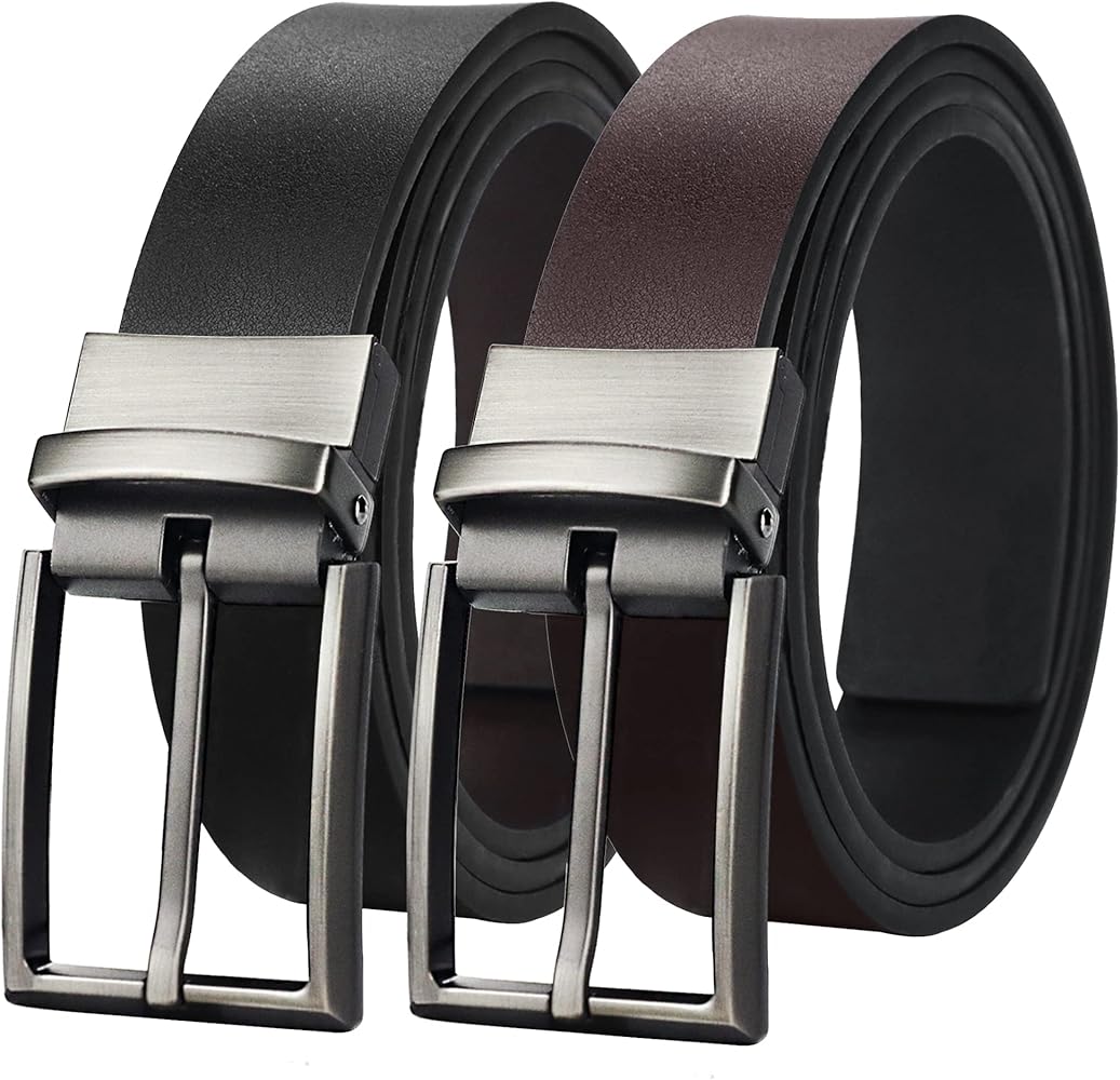maikun Mens Reversible Leather Belt, Black Casual Belts for Men