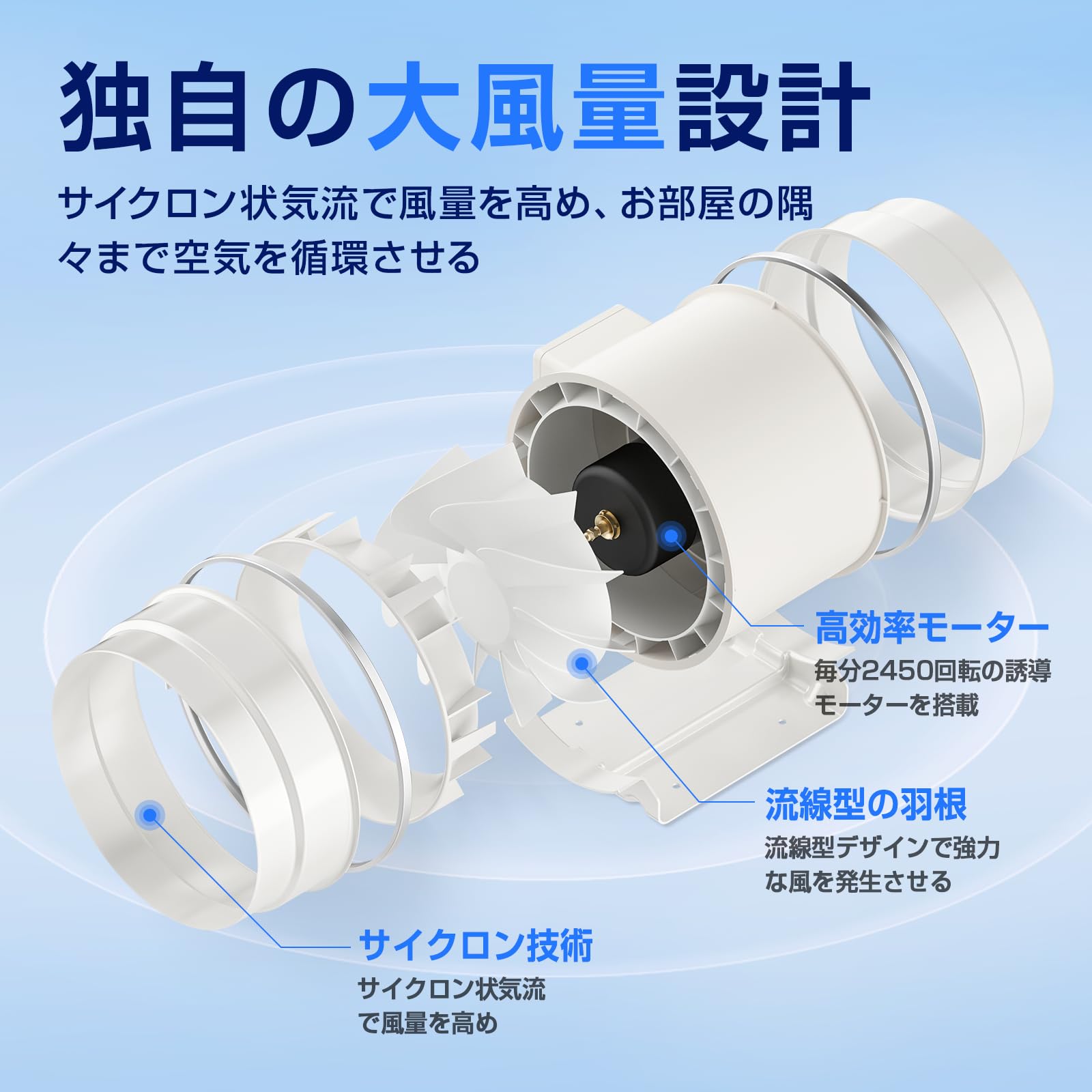 Amazon.co.jp: Hon&Guan ダクトファン 200mm 強力 省エネ 静音 【イン