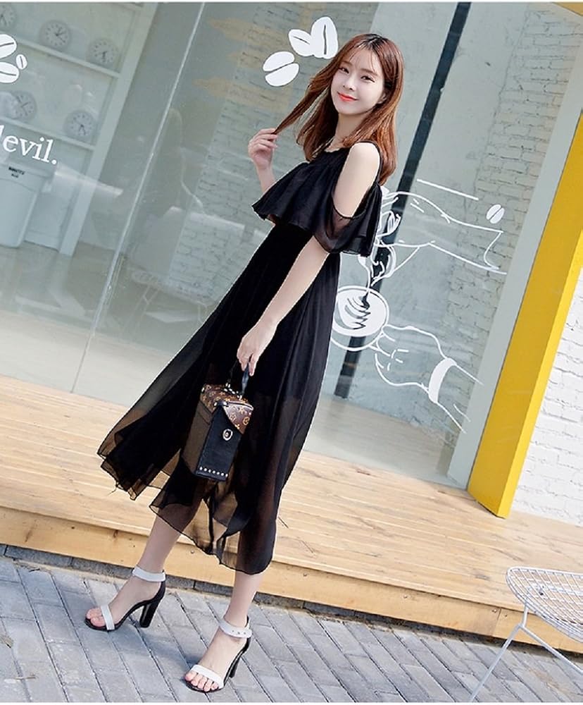 Amazon.co.jp: Ailixi レディースワンピース 肩出し ふんわり 半袖