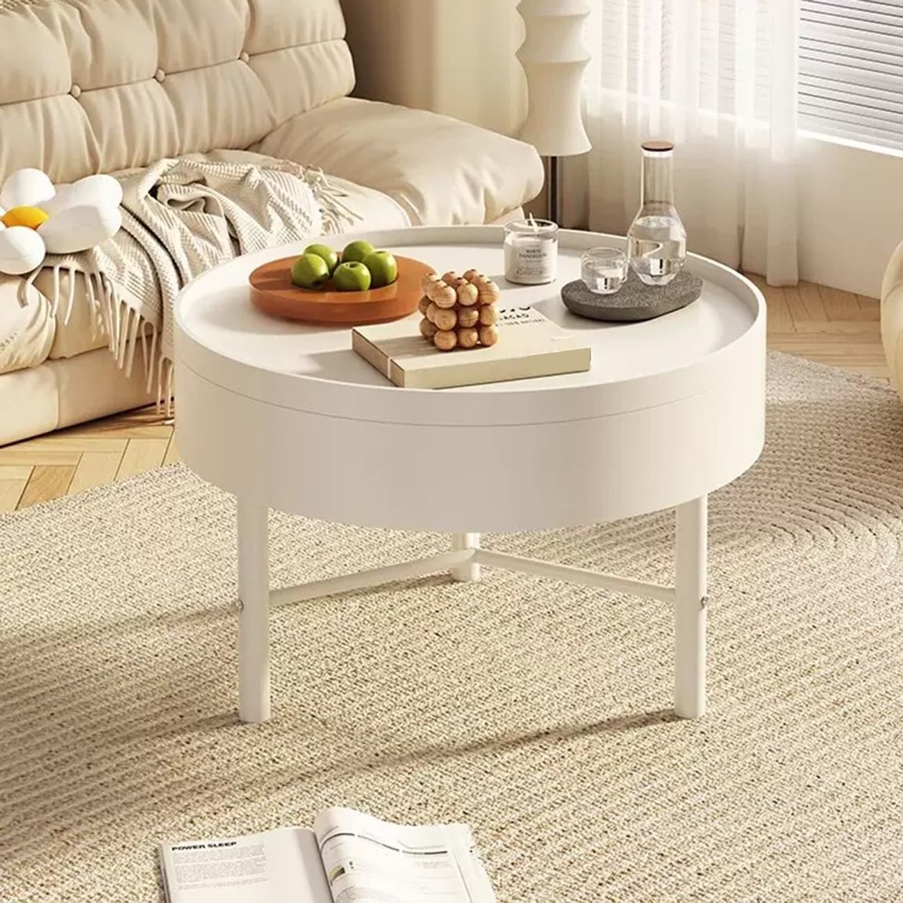 Amazon.co.jp: 収納付き丸型ローテーブル 一人暮らし ミッド