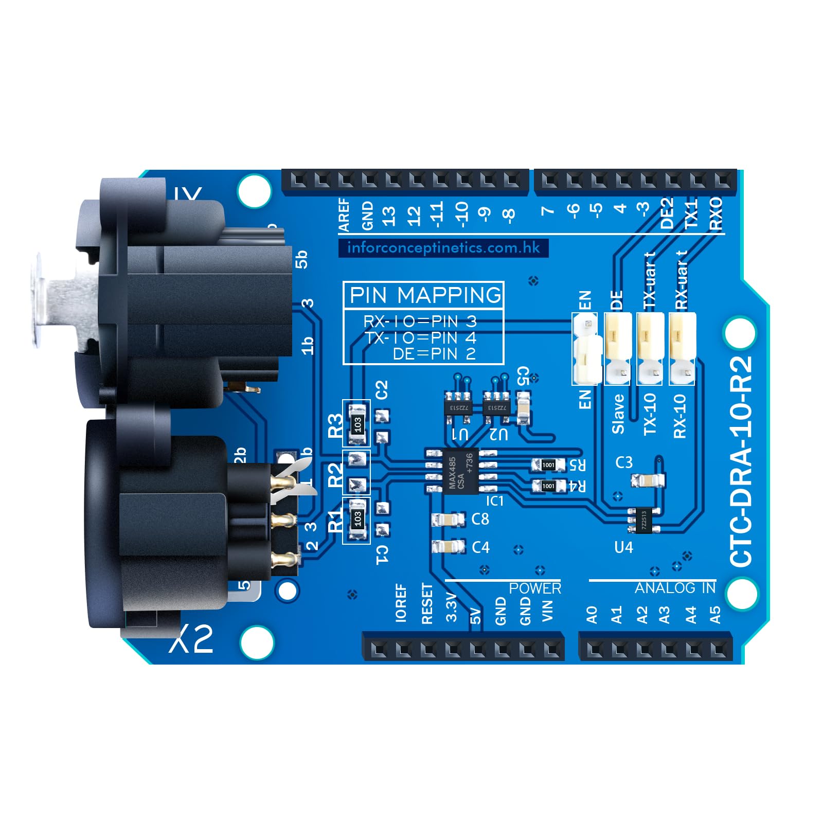 DMX Shield MAX485 Chipset for Arduino with RDM XLR 3-Pin Male
