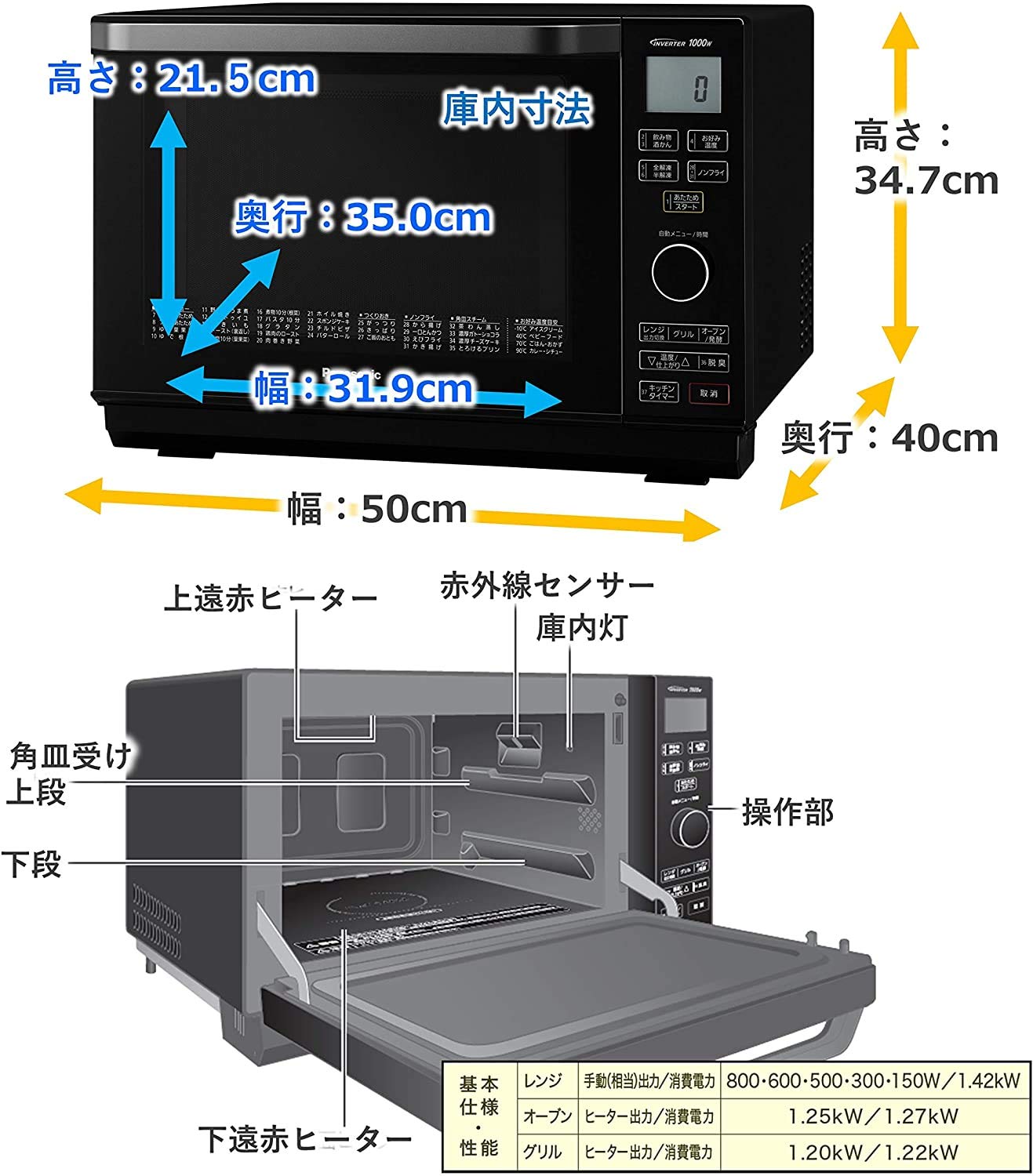Amazon.co.jp: Panasonic NE-MS265-K Oven Range, 8.3 gal (26 L) Flat