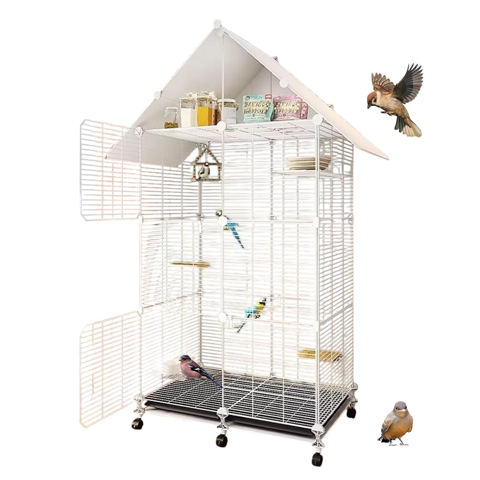 Amazon | SASATO 鳥かご 鳥ケージ 大型 【収納できる屋根】 複数飼い