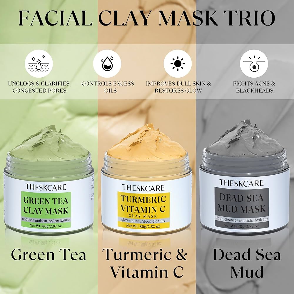 Amazon.com : THESKCARE 3 PCS Clay Mask Set, Turmeric Vitamin C