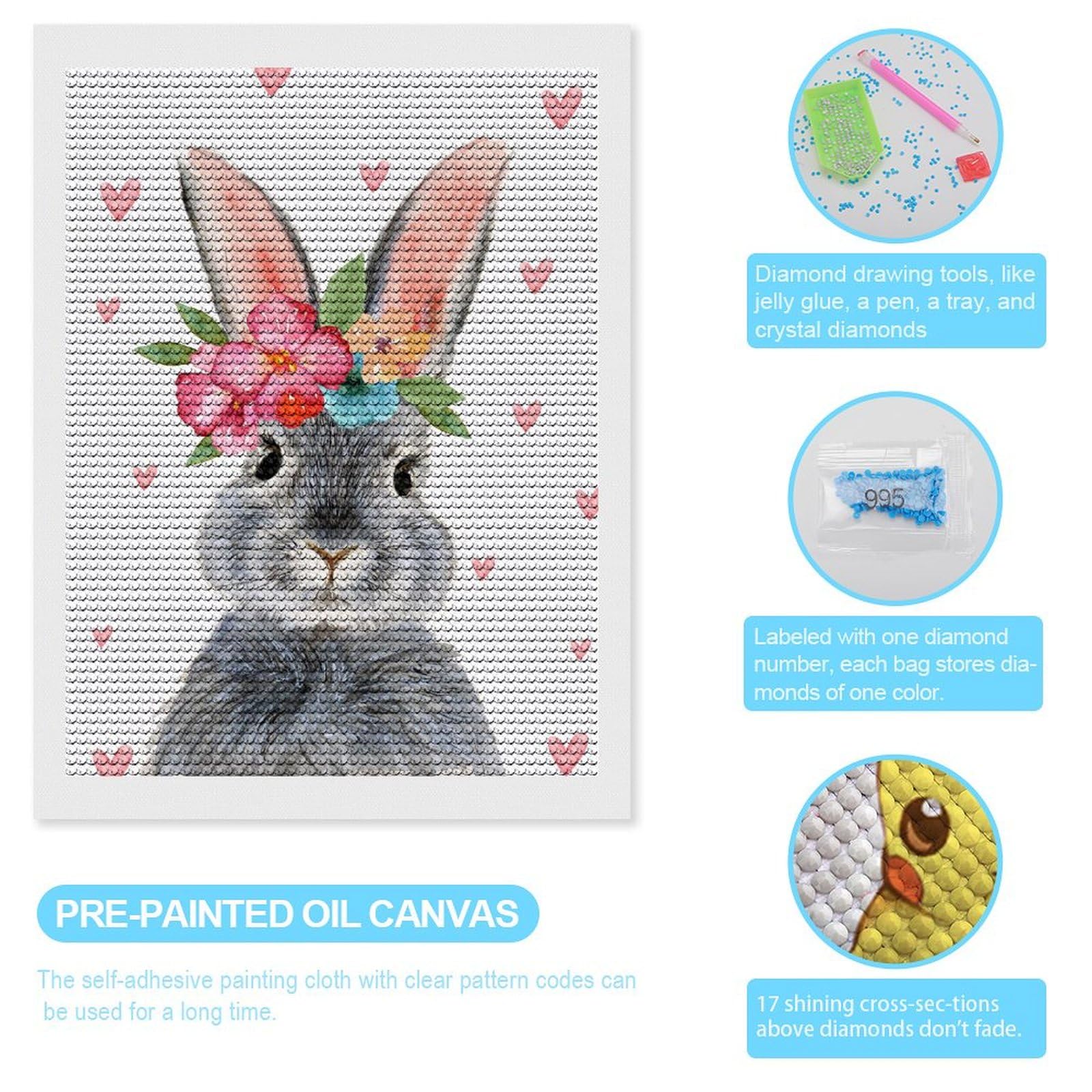 Amazon | うさぎ 兎 ウサギ 花 ハート ダイヤモンドアートダイヤモンド