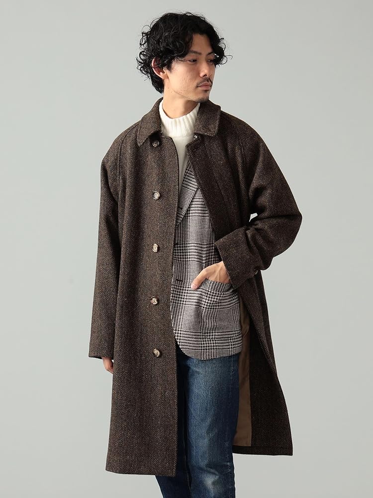 Amazon | [ビームスエフ] コート HARRIS TWEED ヘリンボーン シングル