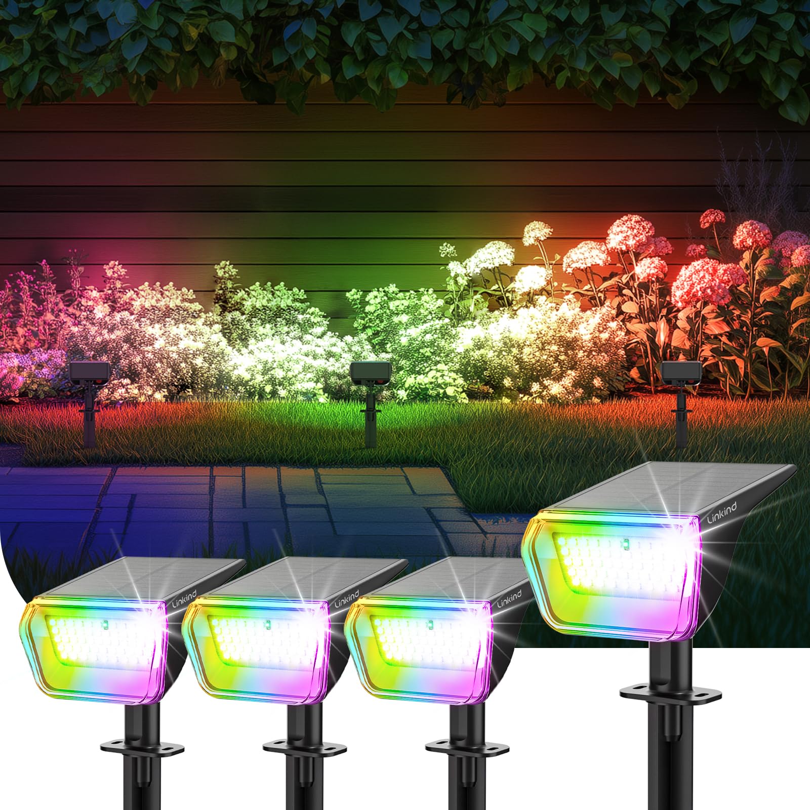 Linkind RGB Solar Spot Lights Outdoor Waterproof IP67, 60 LED 10