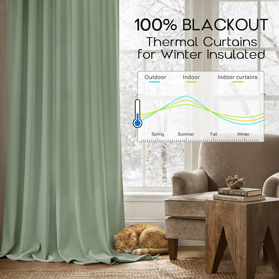 Amazon｜セージグリーン 遮光カーテン 長さ84インチ パネル2枚セット