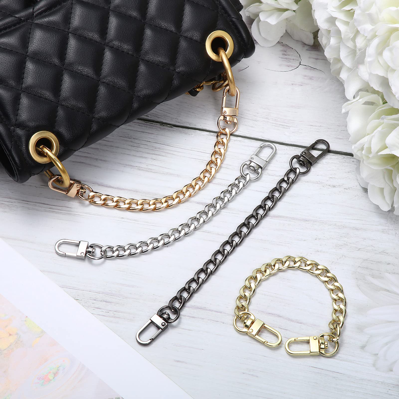 4 Pieces Purse Chain Strap 7.9 Inch DIY Flat Chain Strap Purse