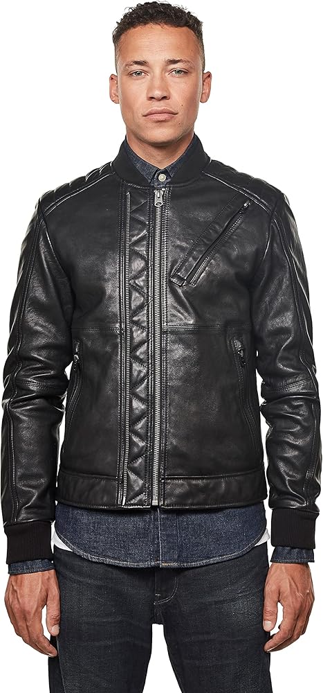 Amazon.co.jp: [ジースターロゥ] レザージャケット スリム メンズ 黒