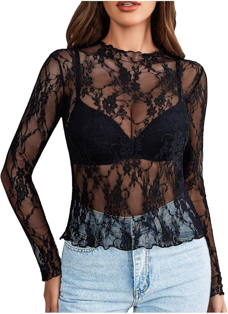 Amazon | [JZYBHL] シアートップス レディース 長袖 シースルー