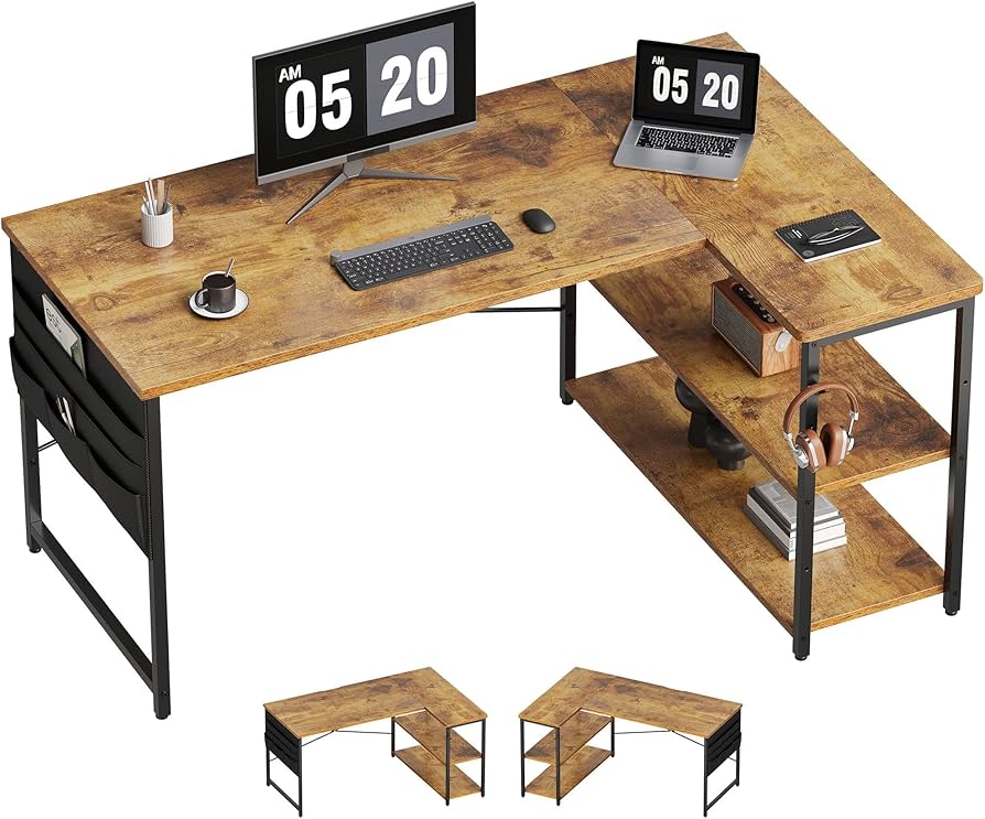 Amazon | YeTom パソコンデスク 机 学習机 右棚左棚 幅107cm