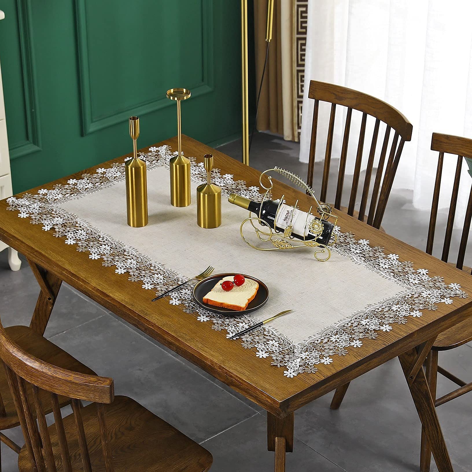 Amazon｜リネン テーブルクロス 60x120cm 長方形 刺繍 レース 柔らかく