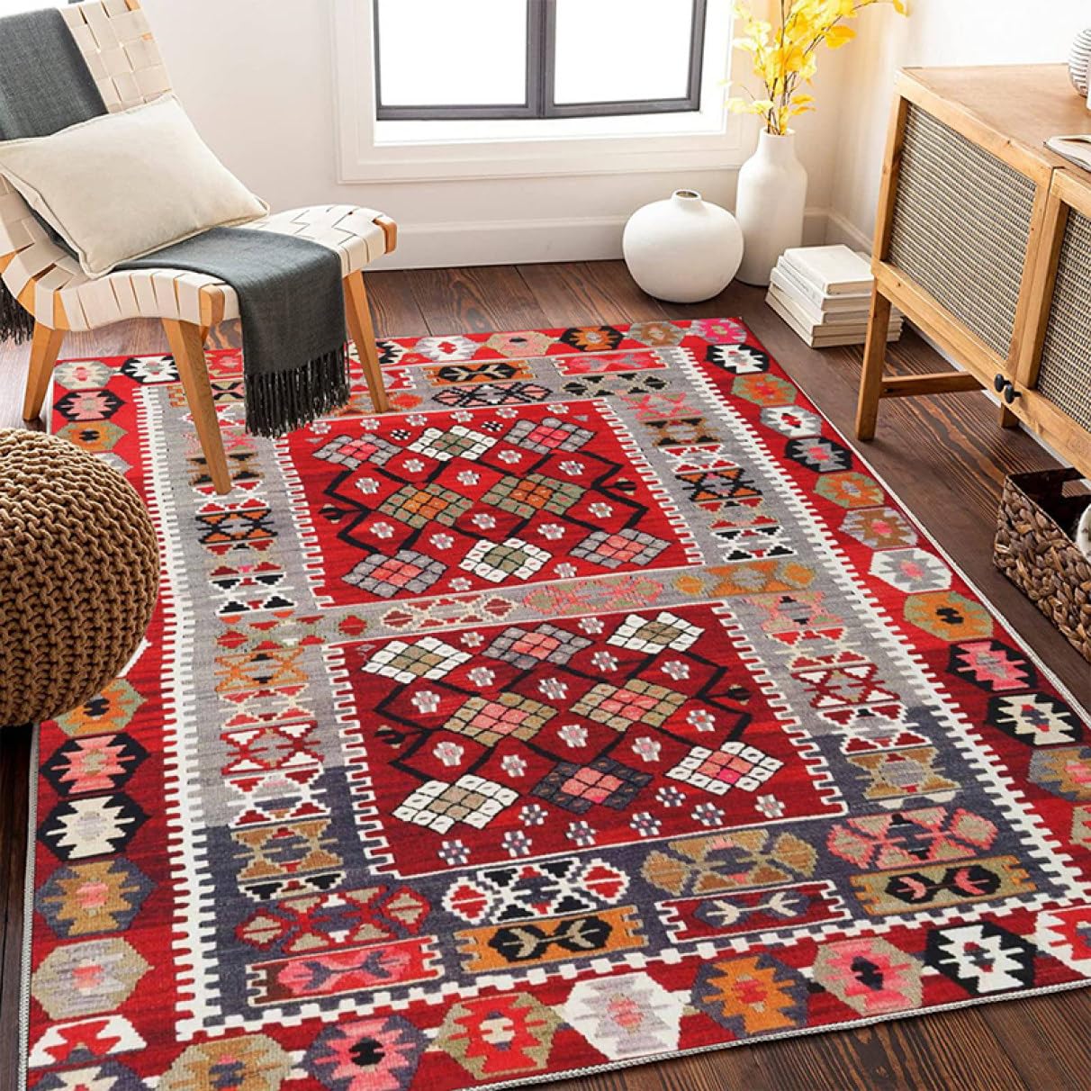 Amazon｜ペルシャ風 ラグ 赤 花柄20 レッド ネイビー 青 紺 豪華