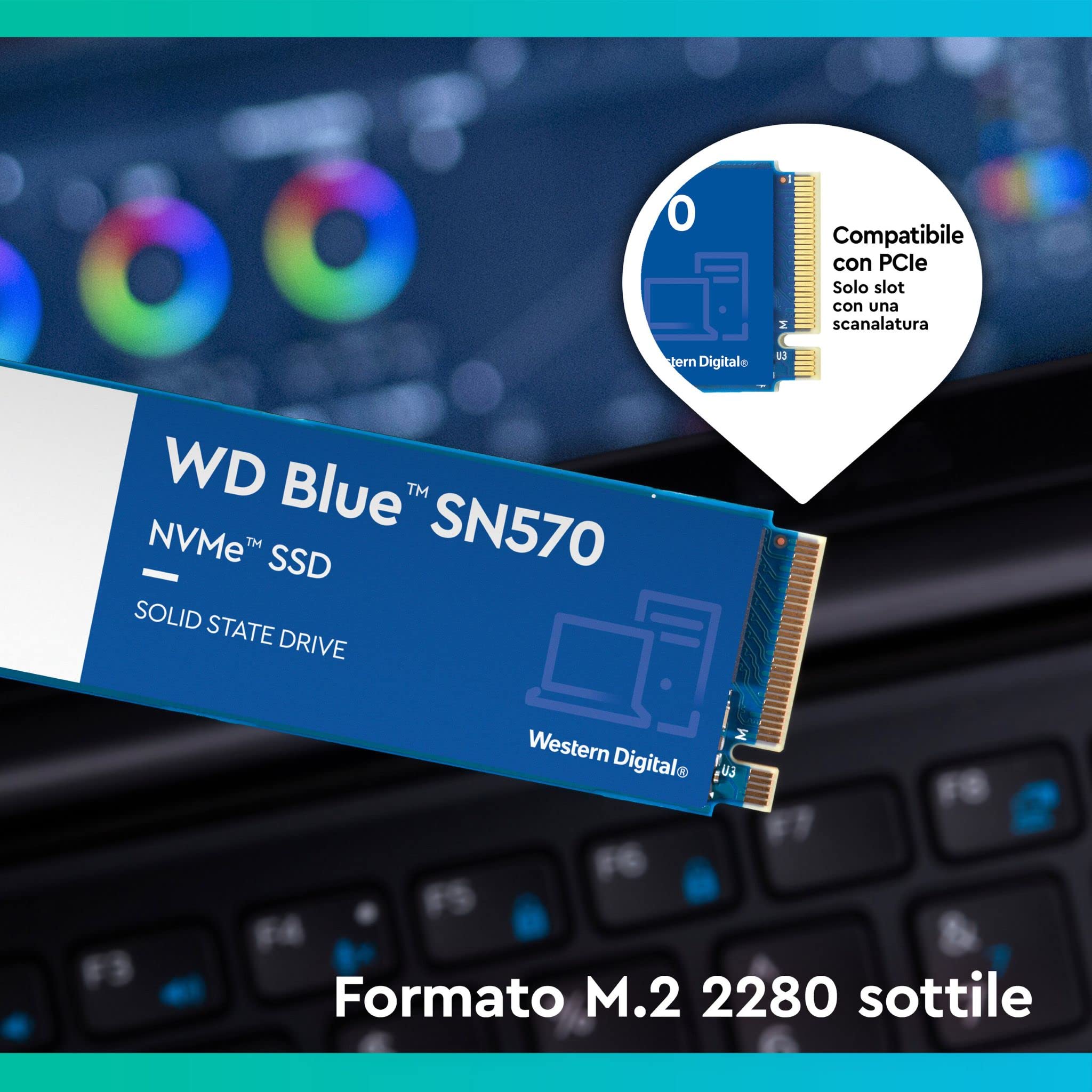 WD Blue SN570 500GB M.2 PCIe NVMe SSD, con velocità di lettura