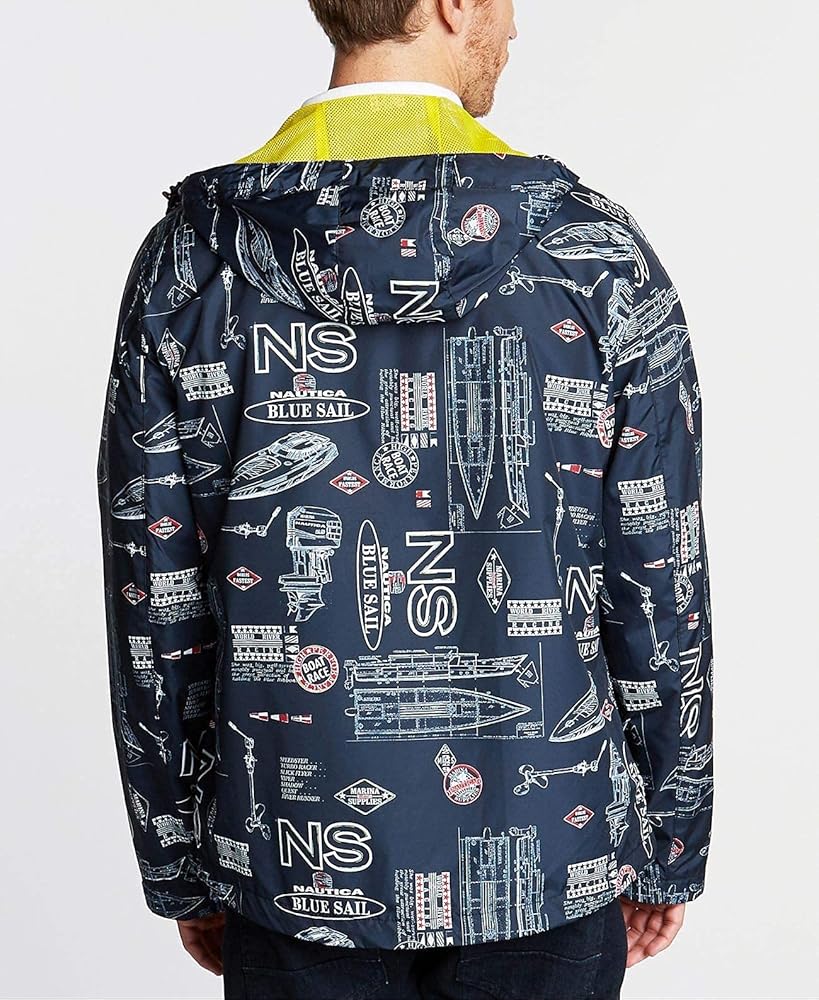 Nautica Mens Sail Graphic Full-Zip Hooded Jacket (Blue, M) at