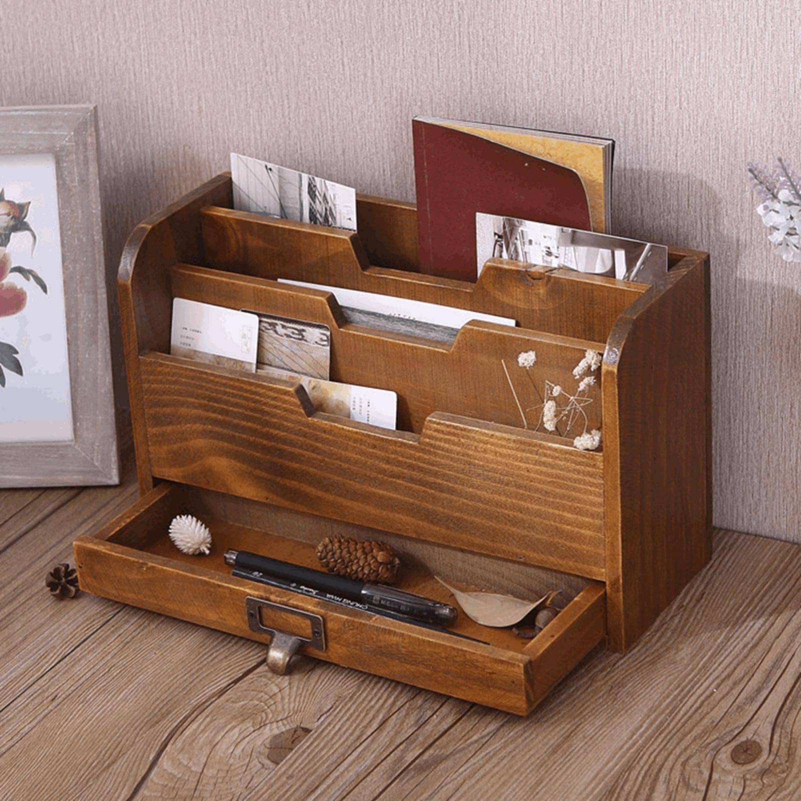 Amazon.co.jp: 書類/文具用品収納 デスク上置き棚 木製 引き出し
