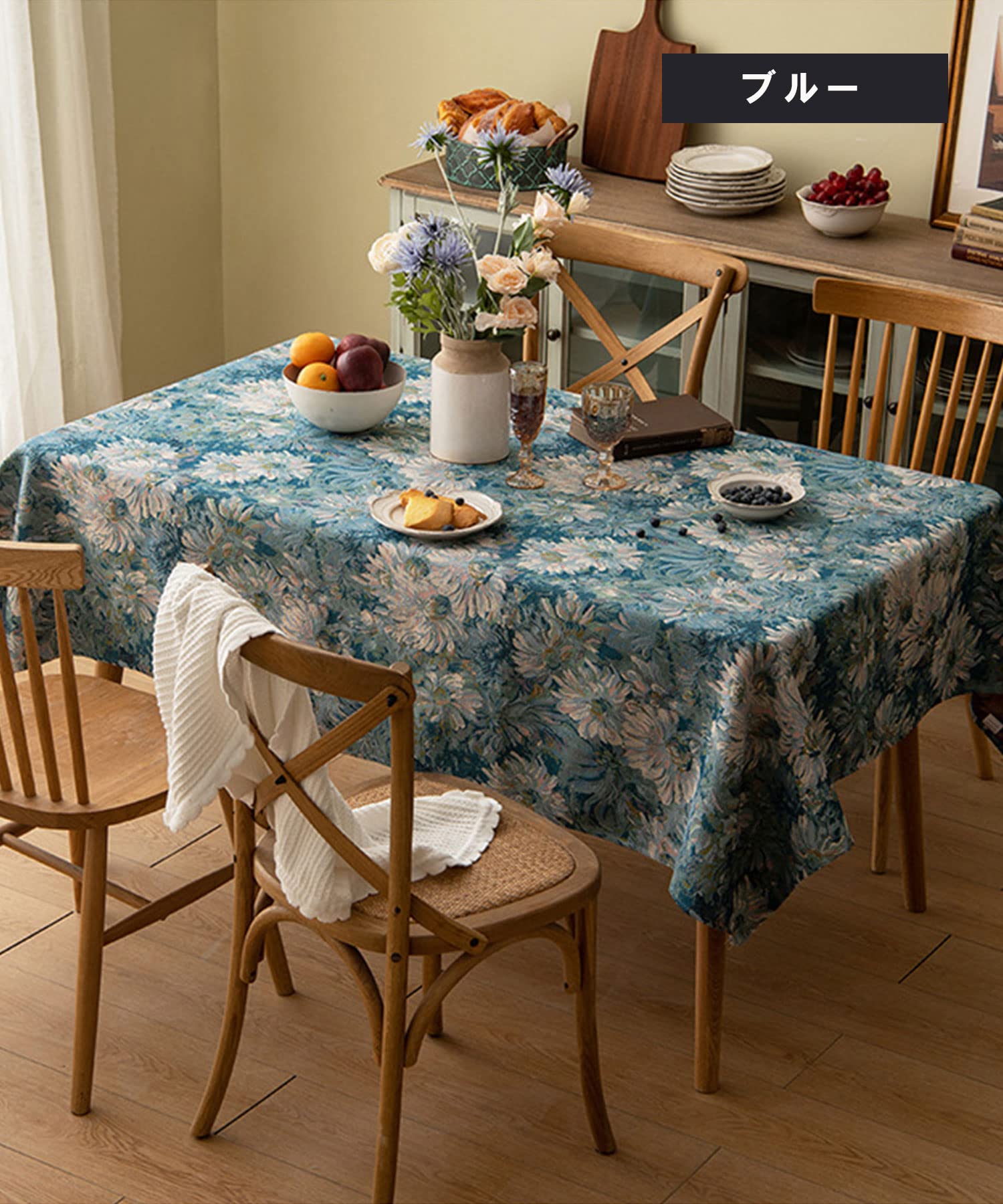 Amazon｜テーブルクロス レトロ 花 アンティークフラワー 綿混