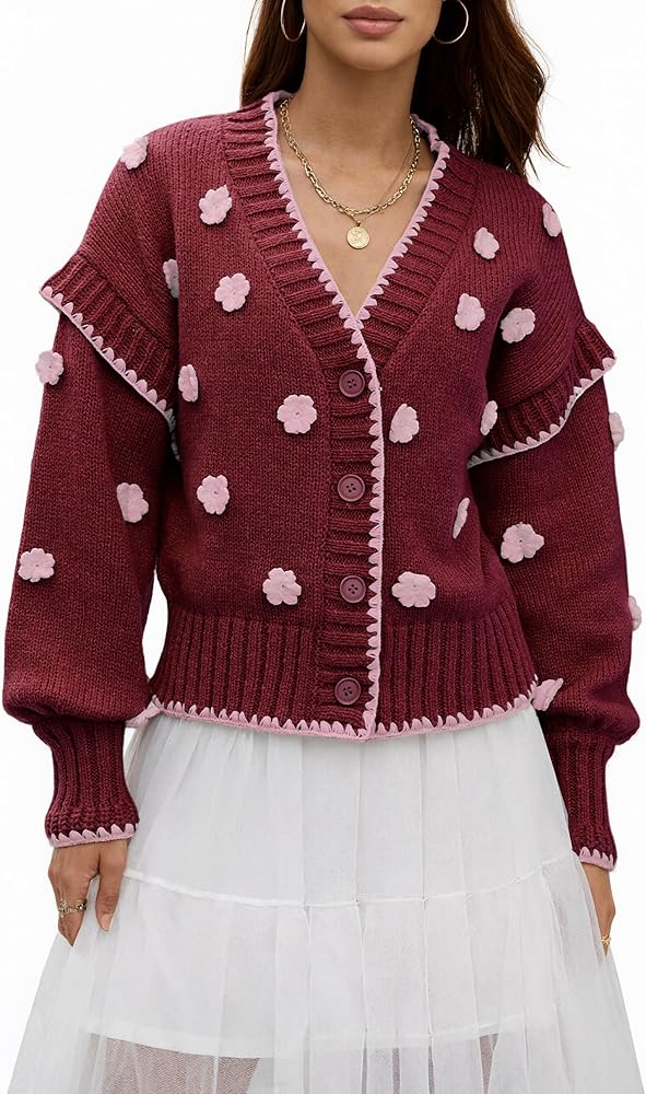 Amazon.com: EZAPINE Womens Floral Cardigan Sweater Chunky Knit