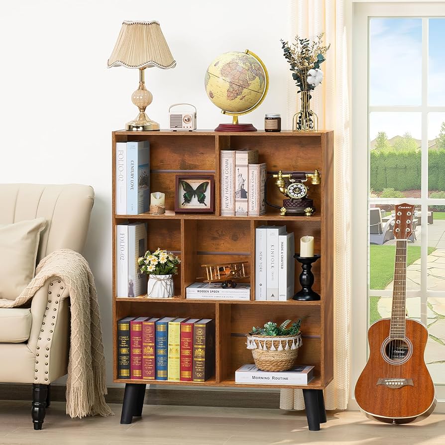 Amazon.co.jp: YUFAM ヴィンテージ本棚 脚付き 3段 ミッドセンチュリー