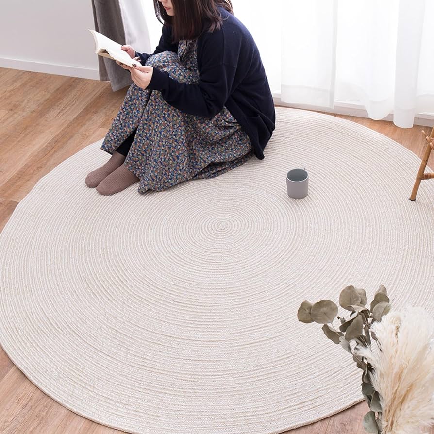 Amazon | インド綿 チューブラグ 『ブレイド』 (約90cm 円形,ベージュ