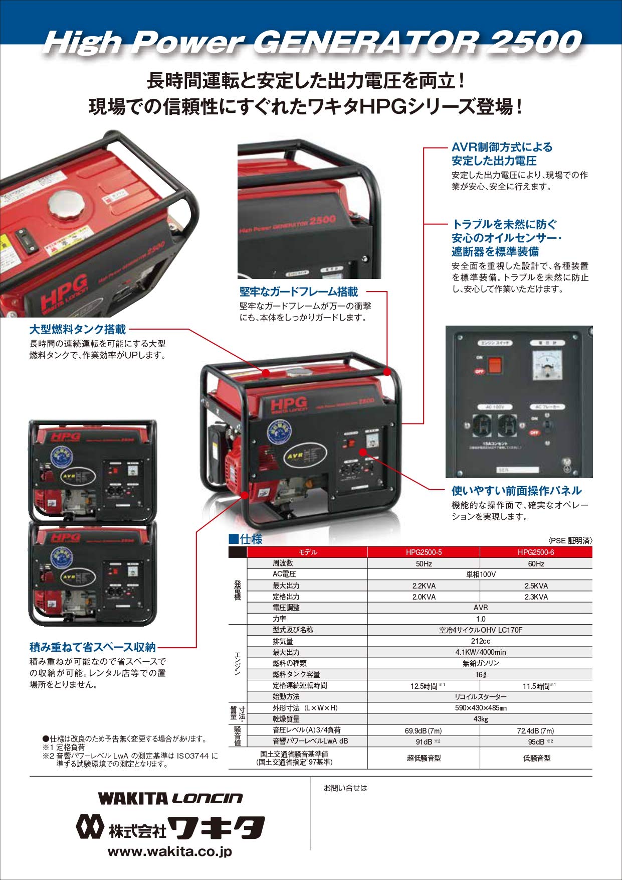 Amazon.co.jp: ワキタ MEIHO エンジン式発電機 60Hz HPG2500-6 : DIY