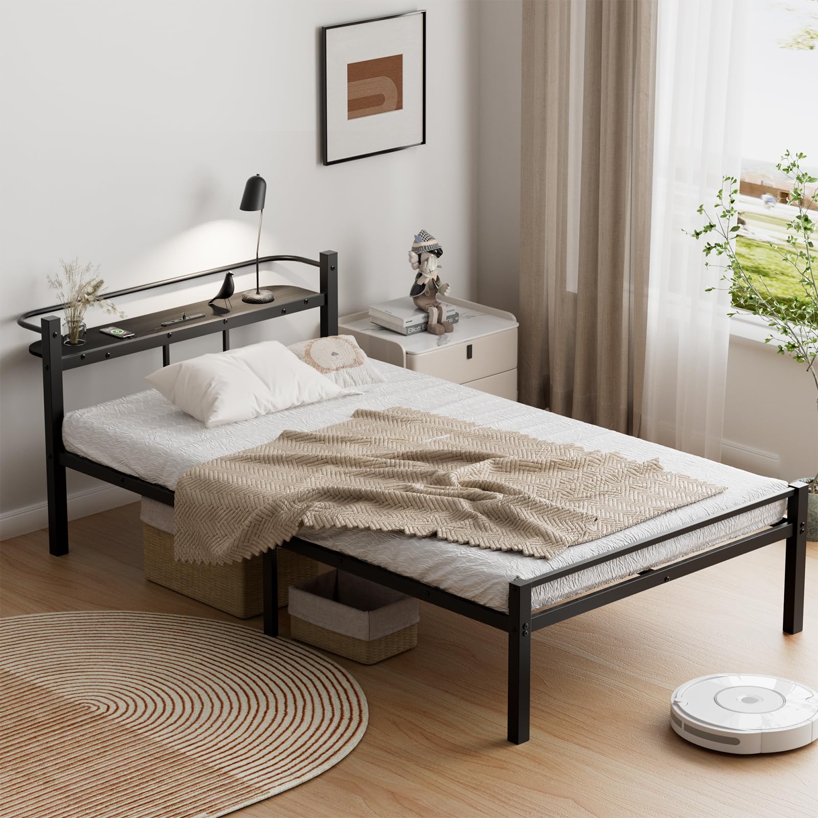 Amazon｜[SuperKois] ベッドフレーム セミダブル ベッド 宮棚 2口