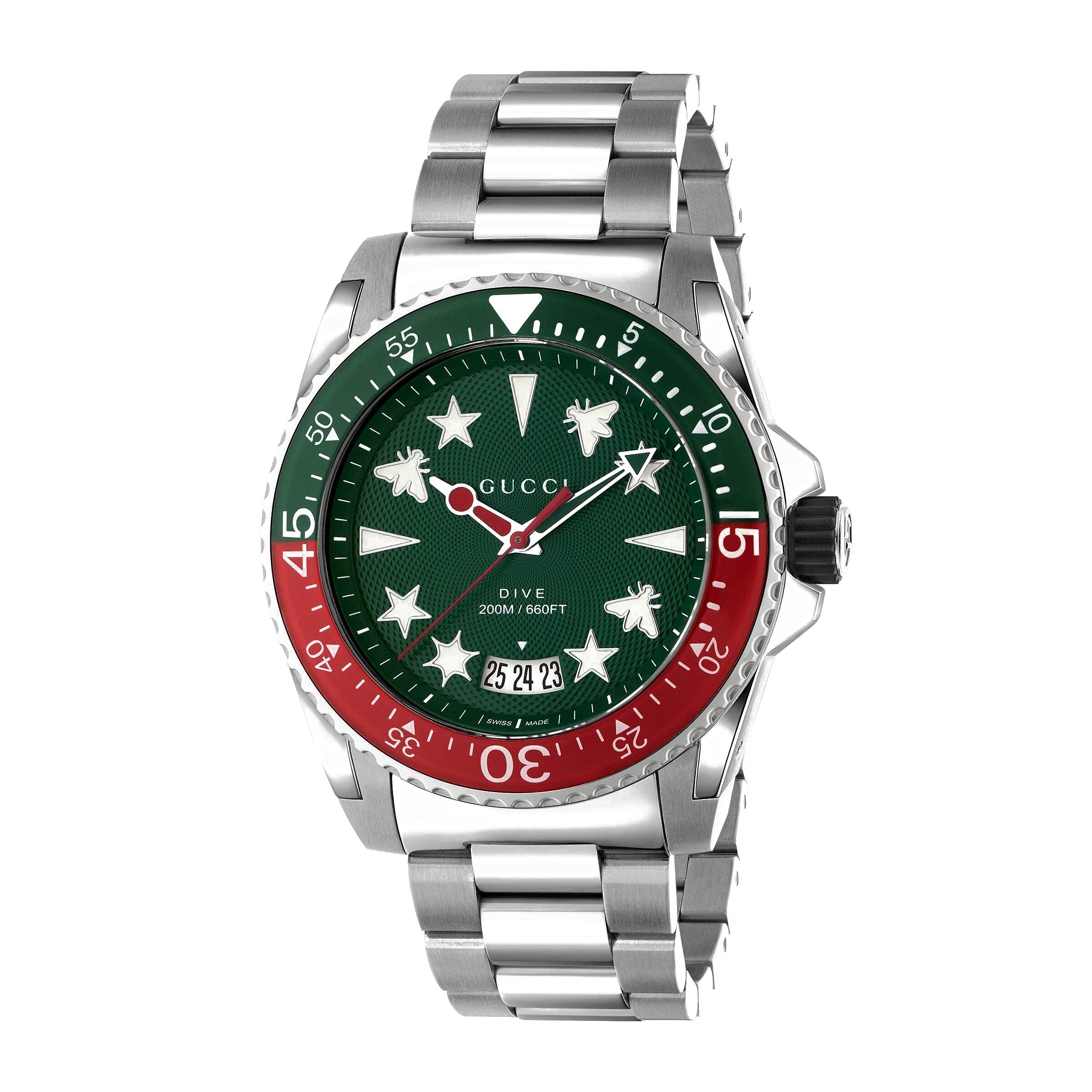 Gucci Dive Green Dial 45mm Stainless Steel Men's Watch YA136222 | eBay