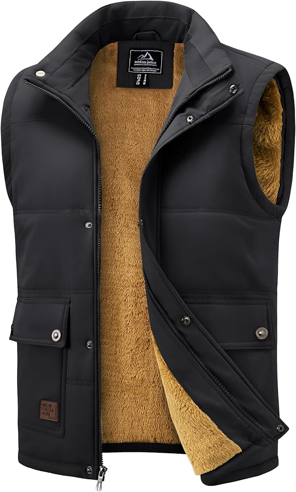 MAGCOMSEN Men's Winter Warm Outdoor Padded Puffer Vest Fur Vests