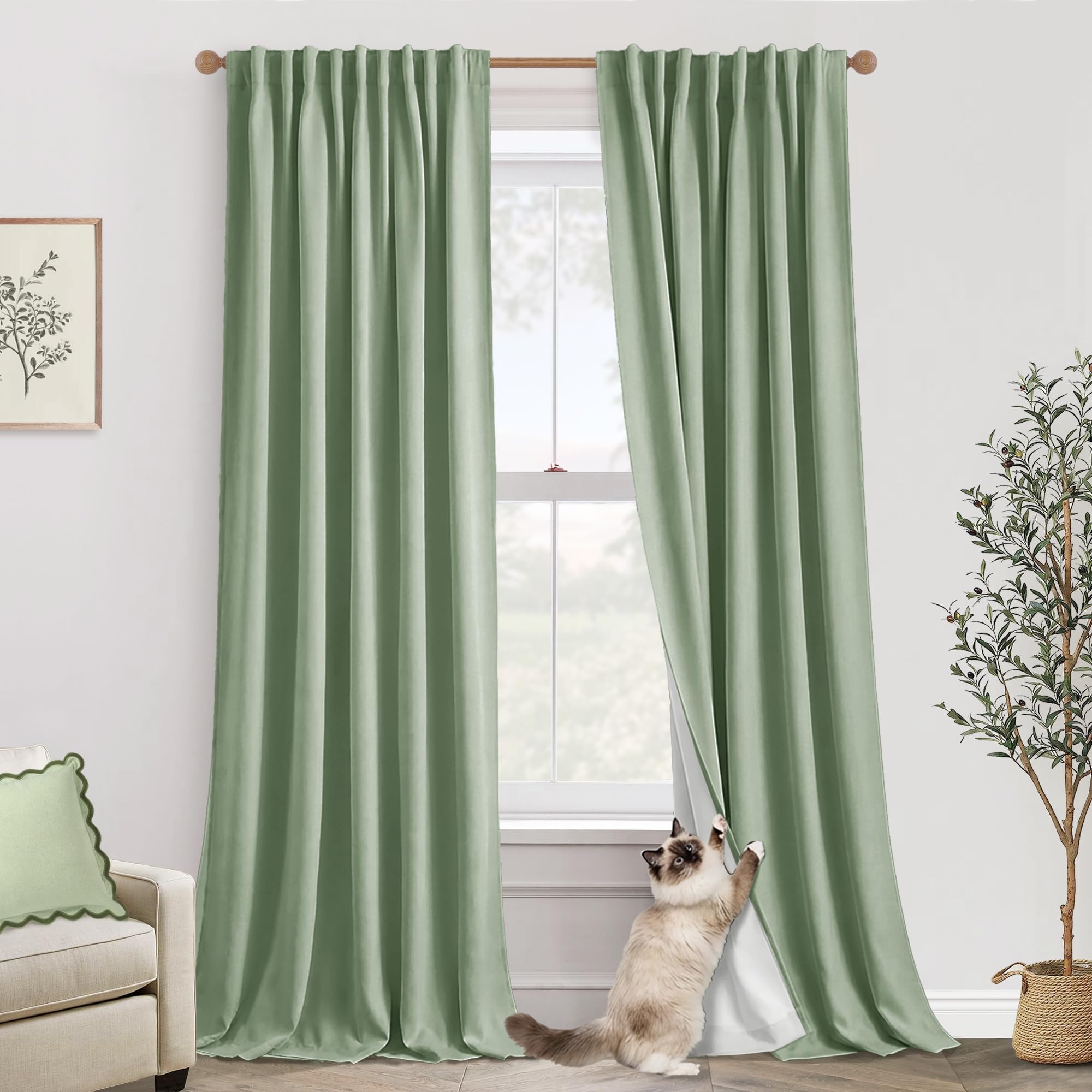Amazon｜セージグリーン 遮光カーテン 長さ84インチ パネル2枚セット