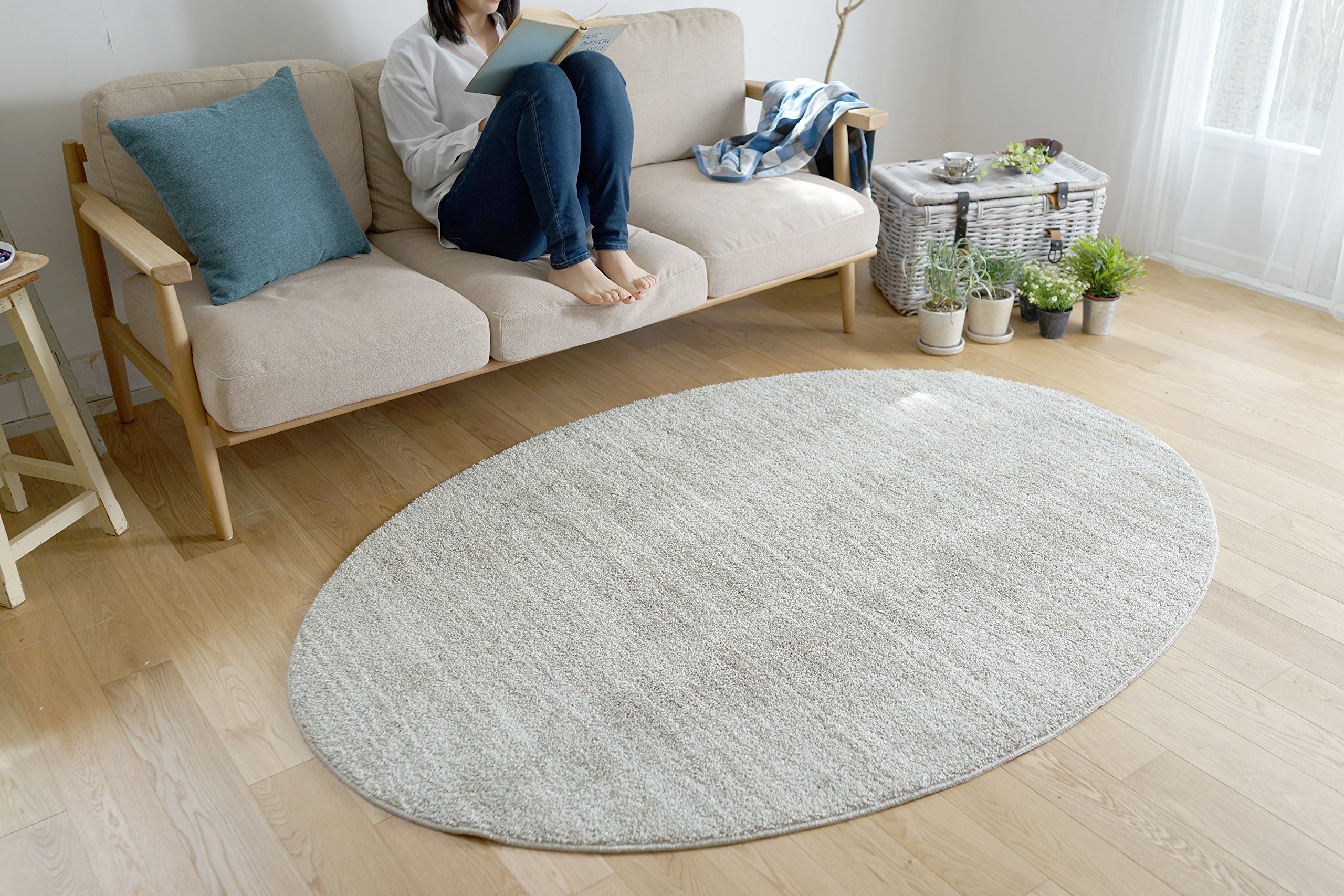 Amazon｜スミノエ(Suminoe) ラグ ライトグレー 楕円形 140×200cm 防炎