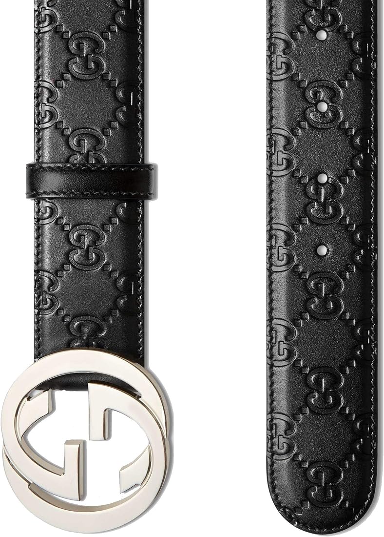 Buy Gucci Unisex Interlocking G Buckle Logo Embossed Leather Belt