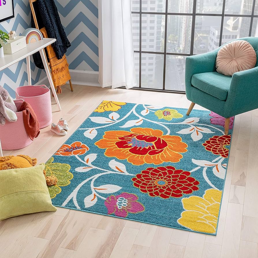 Amazon.com: Well Woven Modern Rug Daisy Flowers Blue 3'3