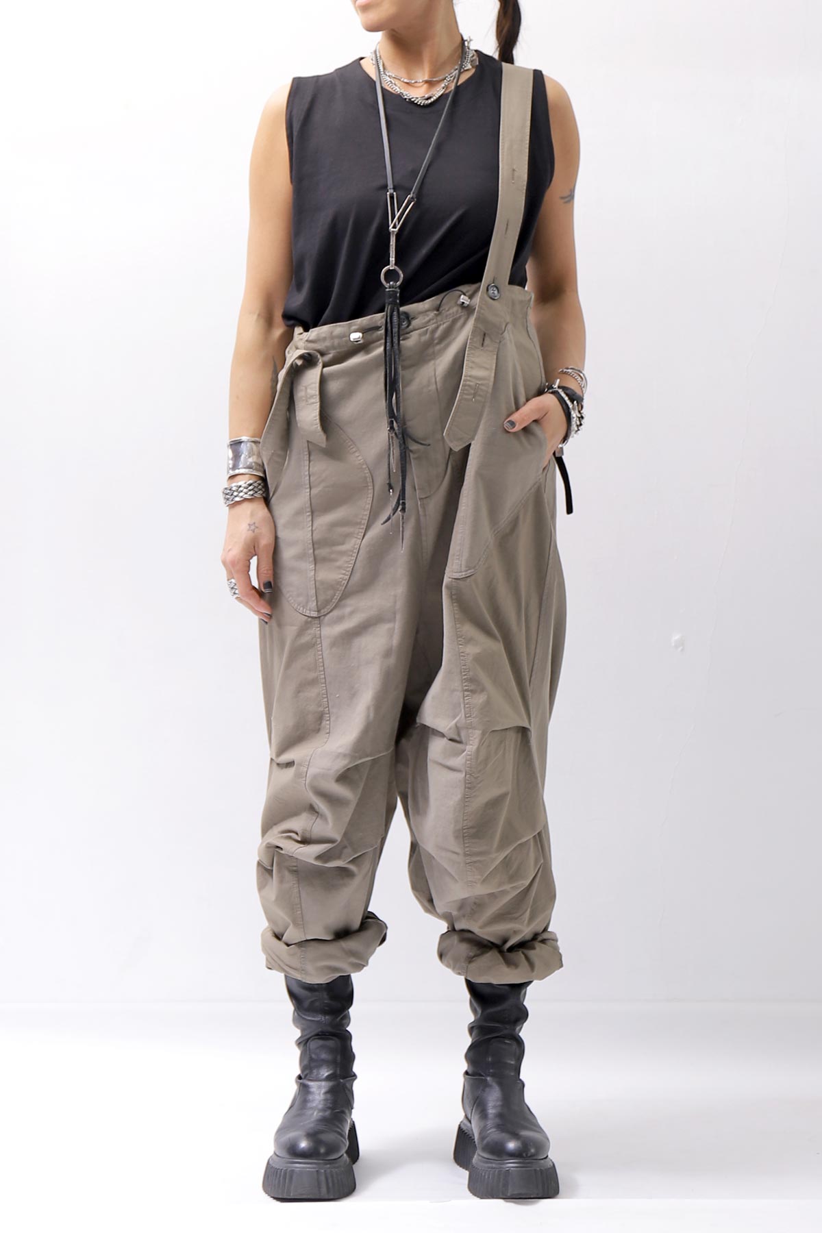 Andrea Ya'aqov】 UNISEX 2WAY SHOULDER SALOPETTE PARACHUTE PANTS