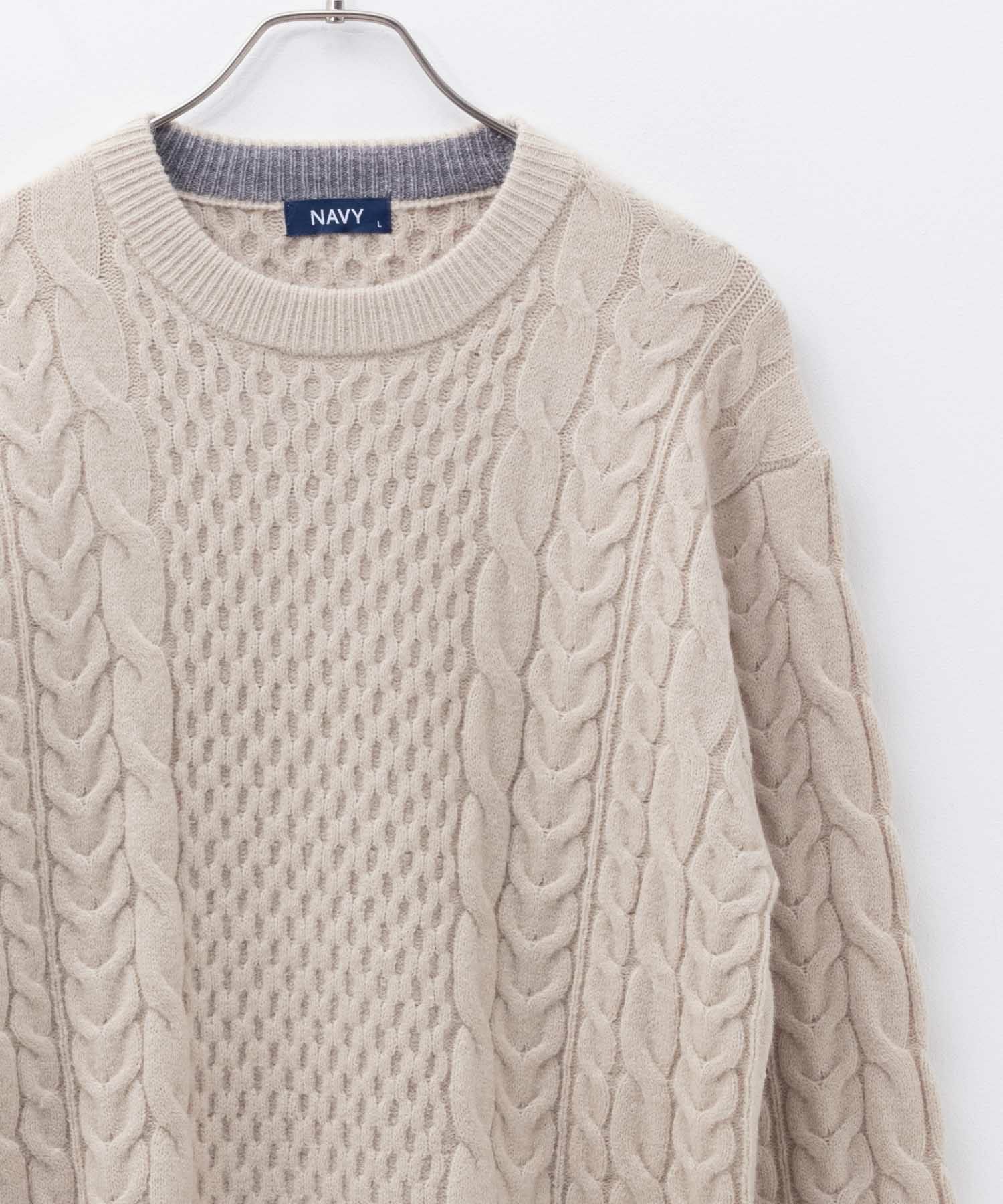 NAVY 快適ニット ケーブル編み メンズ