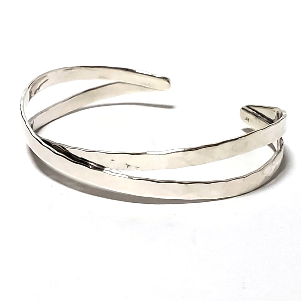 4mm幅 ダイヤカットエンボス仕上げ 2連クロスダブル仕様 シルバー