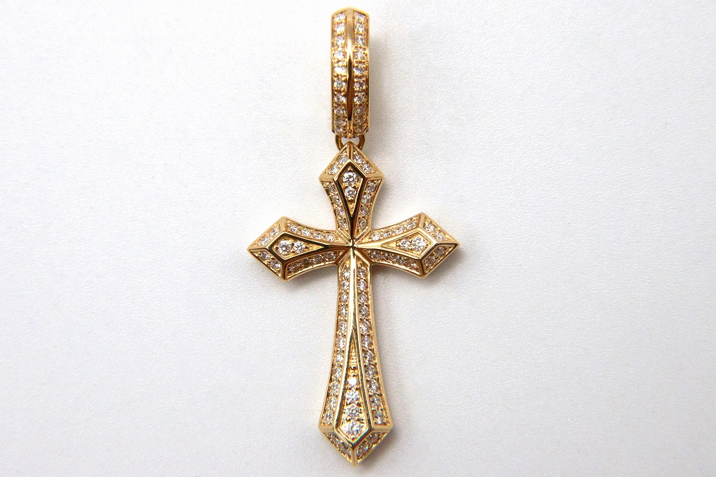 宝石K18 クロスダイヤペンダントトップ ダイヤ：0.35ct サイズ：縦約34
