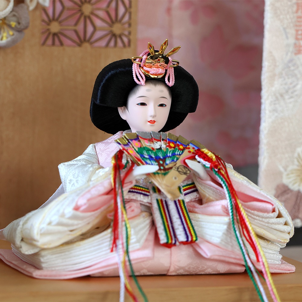 雛人形 コンパクト ミニ 桃の節句 選べる カラー セット品 名前旗 被布