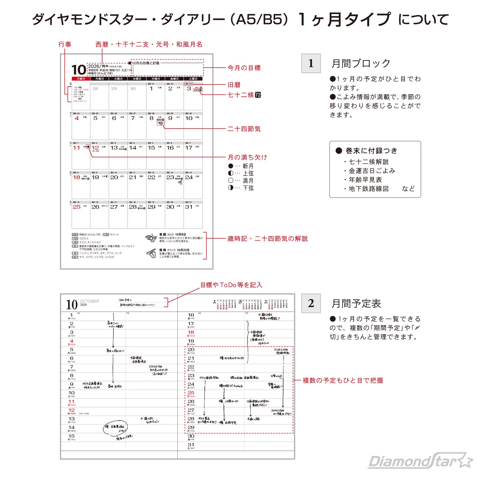 TD-156（2026年版） ダイヤモンドスター・ダイアリー A5・1ヶ月
