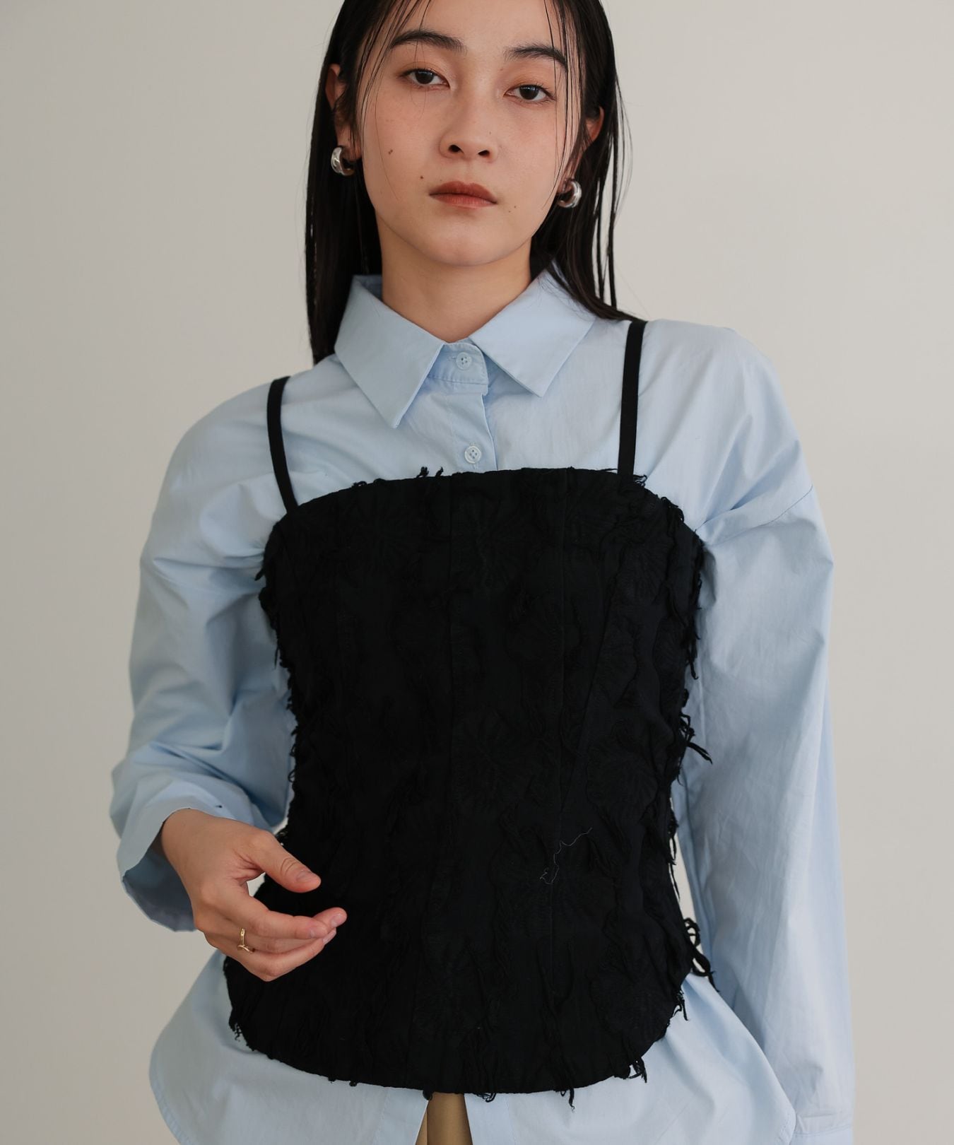 Fringe jacquard Bustier / Black | NEW ARRIVAL | TENTO online store